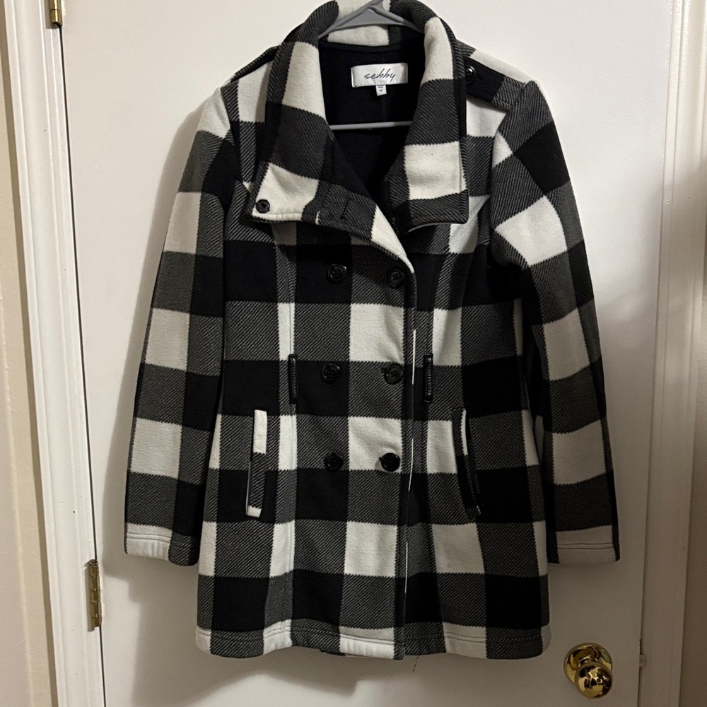 Sebby Black and White Checkered Pea Coat